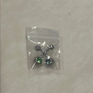 Silver and Green/Blue Barbell Piercing